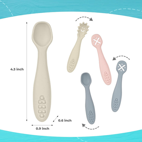 Silicone Toddler Fork and Spoon Utensils, Baby Led Weaning (BLW) Eating Essentials, Kids Self Feeding Set (Cream), CTL5038-17...