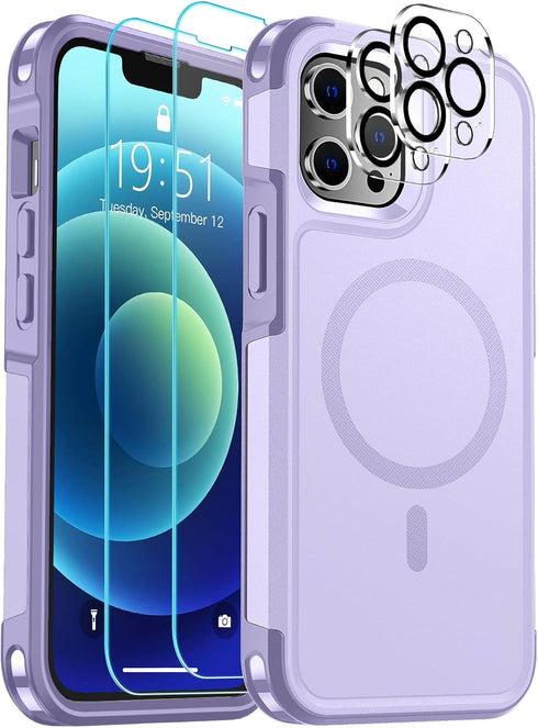 SUPFINE Magnetic for iPhone 12 Pro Max Case (Compatible with MagSafe) (12FT Military Grade Drop Protection) 2XTempered(Glass Screen and Camera Len...