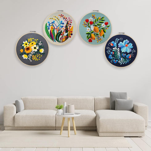 Picoey Modern Flower Heart Embroidery Kit for Beginners with Pattern and Instructions,4 Pack Cross Stitch Kits,2 Wooden Embroidery Hoops,Threads a...