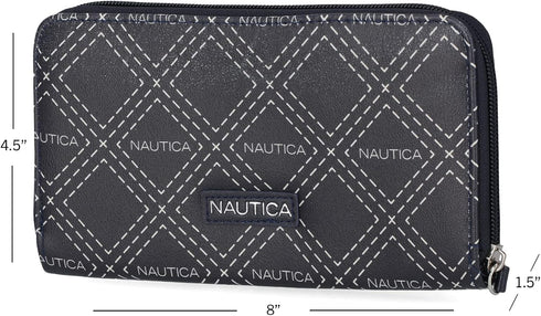 Nautica Bulk Cargo Womens RFID Wallet Clutch Zip Around Organizer (Diamond Quilt Indigo)...
