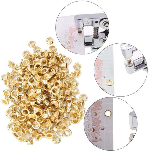 Golden Grommets Kit Metal Eyelets Shoe Eyelets Grommet Sets for Shoes Clothes Crafts Bag DIY Project Office Supplies...