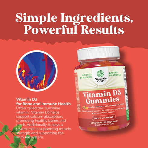 Vitamin D3 Gummies for Daily Wellness - Delicious Vitamin D Gummies for Adults with Vitamin D3 2000IU per Serving for Bone Muscle & Immune Support...