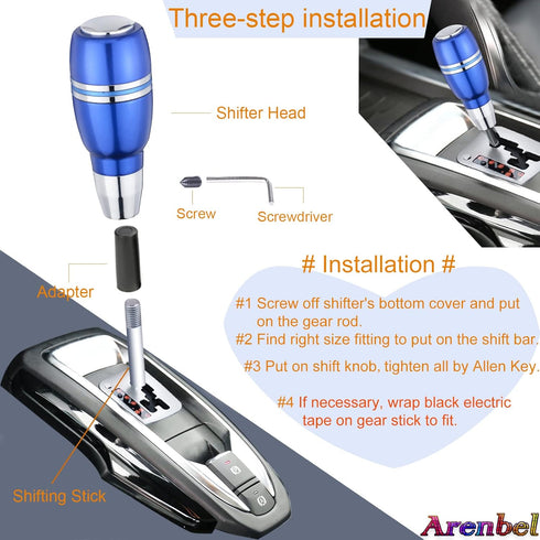 Arenbel 4" Automatic Gear Shift Grip Knob Head Alloy Push Button Car Lever Stick Shifter Handle Fit Most Auto Manual Transmission Vehicles, Blue...