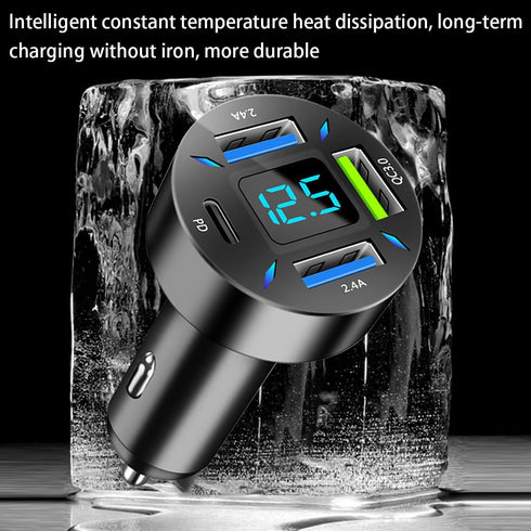 4 Ports USB Car Charger, 66W Super Fast Charging with QC 3.0, PD 20W and USB 2.4A Charger Adapter, Quick Charge with LED Voltmeter, Auto Cigarette...