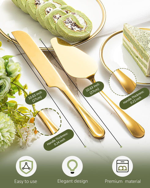 2-Piece Premium Cake Cutting Set, Exquisite Knife and Server with Serrated Design, Includes Cake Knife and Pie Spatula for Pastry, Pizza and Desse...