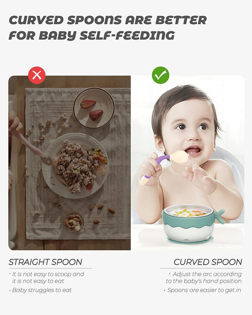 10 Pcs Toddler Utensils, Spoons and Forks Set with Bendable Handle, 5 Toddler Forks and 5 Toddler Spoons, Baby Feeding Set for Self Feeding, Silic...