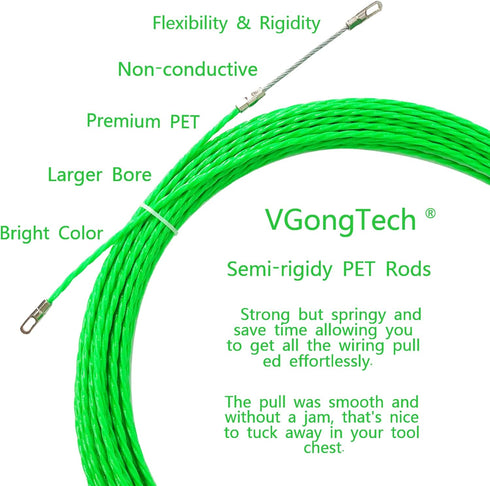 30M 100ft Fish Tape Cable Puller Kit Through Wall Wire Guide Device 4mm PET Electrical Cable Puller Duct Rodder Threader Fish Cable Fastener...