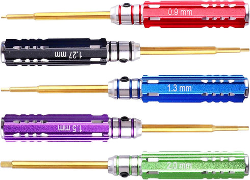5pcs FriHobby Small RC Hex Screwdriver Set for Axial SCX24 Repair Tool Kits 0.9mm 1.27mm 1.3mm 1.5mm 2.0mm Mini Hex Driver Set Titanium Bit Tips...