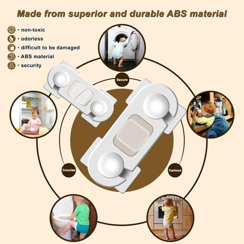 Child Safety Locks (10-Pack) Baby Safety Cabinet Locks - for Cabinets and Drawers, Toilet, Fridge & More. 3M Adhesive Pads. Easy Installation...