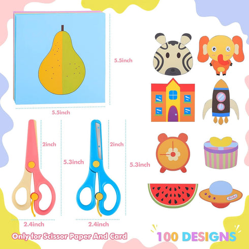 UCEC Toddler Scissors Kids Paper Cut 100 Sheets, 2PCS Plastic Safety Scissors + 2PCS Stainless Steel Preschool Training Scissors, DIY Art Craft Or...