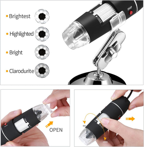 Original 40-1000X USB Microscope with Portable Carrying Case, Digital Magnification Endoscope Camera 8 LEDs Metal Base for Android Phone and Table...