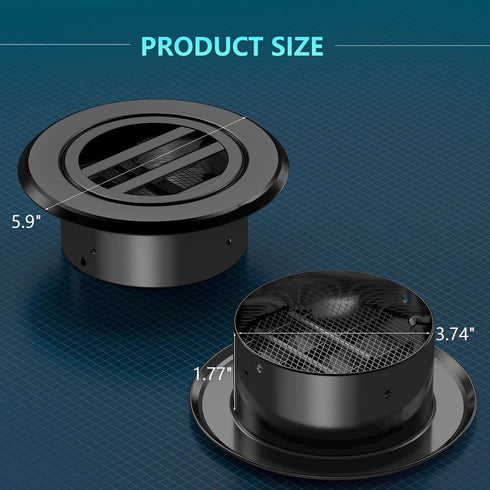 4 Inch Round Air Vent, HG Power 2-Pack Aluminium Alloy Louver Grille Cover Soffit Vent with Built-in Screen Mesh for Bathroom Kitchen Office Venti...