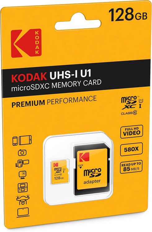 KODAK 128GB Class 10 UHS-I U1 MicroSDXC Card with Adapter 10x write speed...