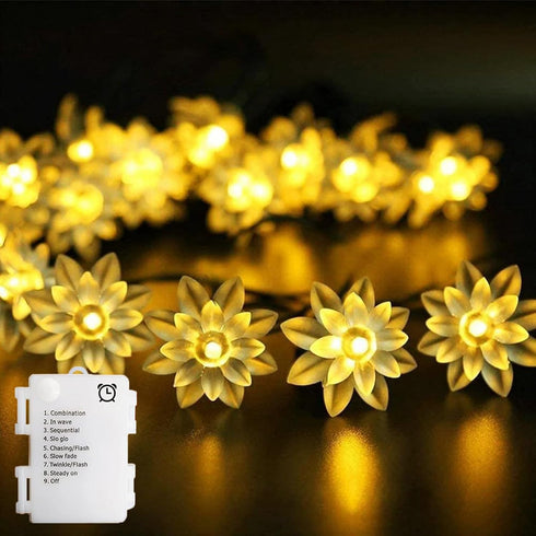 echosari Flower String Lights Battery Operated, 158" Lotus Flower Fairy Lights with Auto Timer 8 Modes, Soft Rubber Flowers String Lights Waterpro...