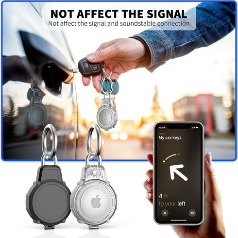2 Pack Secure lock AirTag Holders, Waterproof Airtag Keychain Full Protective Anti-Scratch Airtag Case Hard Shell Hidden for Luggage, Backpack, Ke...