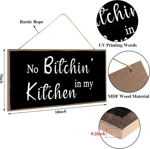 Jetec 2 Pieces Funny Kitchen Signs the Dishes Hanging Wall Art Decoration No Bitchin in My Kitchen Rustic Wooden Wall Signs Decorative Wood Home D...