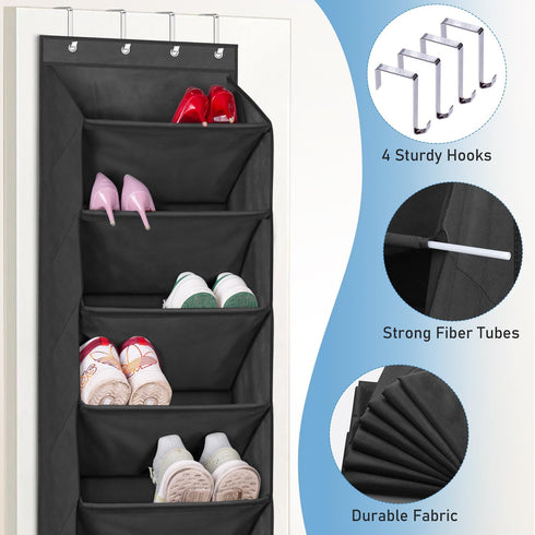 KEETDY Shoe Rack for Door Behind with 8 Large Pockets, Hanging Shoe Organizer for Closet Hanger Fits 20 Pairs Shoe Holder for Back of Door Narrow ...