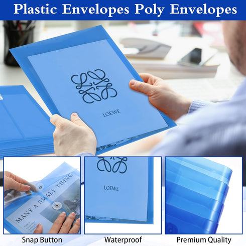 12 Pack Plastic Envelopes with Button and String Tie Closure Expandable Poly String Envelopes Plastic File Folder Plastic Document Envelope Letter...