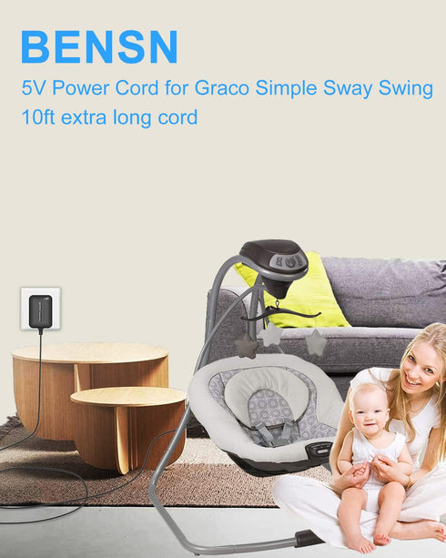BENSN 5V Power Cord for Graco Simple Sway Swing DuetSoothe Glider LX Elite Premier Petite Sweetpeace Sweet Baby Swing Adapter, 10Ft Extra Long Cab...