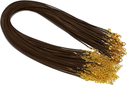 50 Pieces 1.5mm Brown Waxed Necklace Cord with Gold Chain Lobster Clasp for Bracelet Necklace and Jewelry Making...