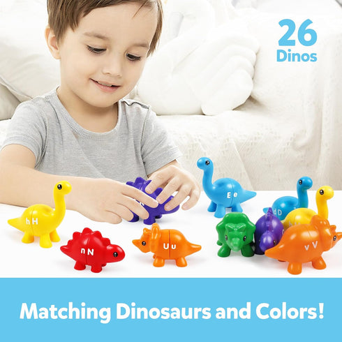 Matching Letters Counting Dinosaur Toys with Double-Sided ABC Alphabet Preschool Learning Uppercase Lowercase Sensory Sorting Educational Montesso...
