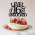 Level 16 Unlocked Cake Topper, Video Game Theme Happy 16th Birthday Cake Decor, Sweet 16, Boys Girls Funny 16th Birthday Decorations Black Glitter...