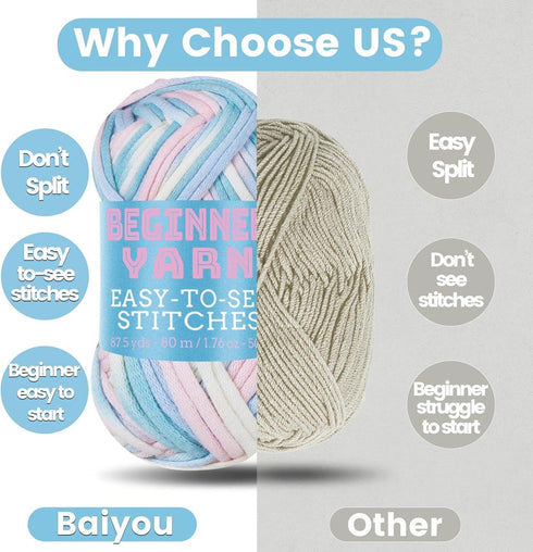 3x50g Beginners Pink Blue Purple Mixed Yarn, 260 Yards Yarn for Crocheting Knitting, Easy-to-See Stitches, Worsted Medium #4, Chunky Thick Cotton ...