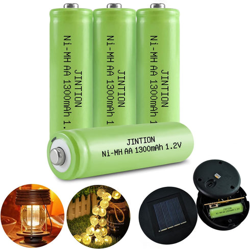 JINTION Ni-MH AA Rechargeable Batteries, Double A High Capacity 1.2V 1300mAh Pre-Charged for Garden Landscaping Solar Lights, String Lights, Remot...