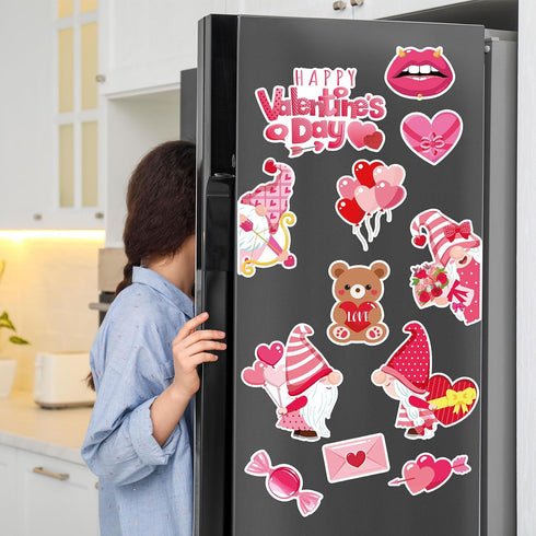 Whaline 12Pcs Valentine's Day Refrigerator Magnets Love Heart Cute Pink Gnome Rose Magnetic Stickers Romantic Garage Magnet for Car Mailbox Metal ...