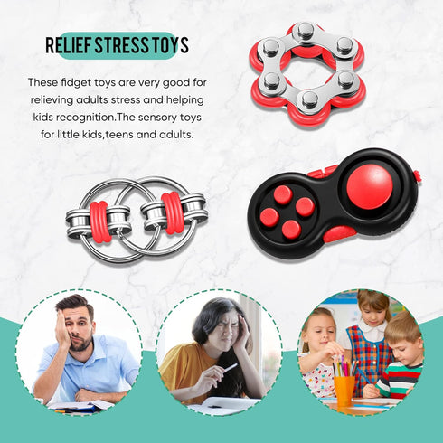 3 Pieces Handheld Mini Sensory Fidget Toy Set Includes Six Roller Chain and Key Flippy Chain Bike Chain Fidget Handheld Fidget Pad Stress Relief T...