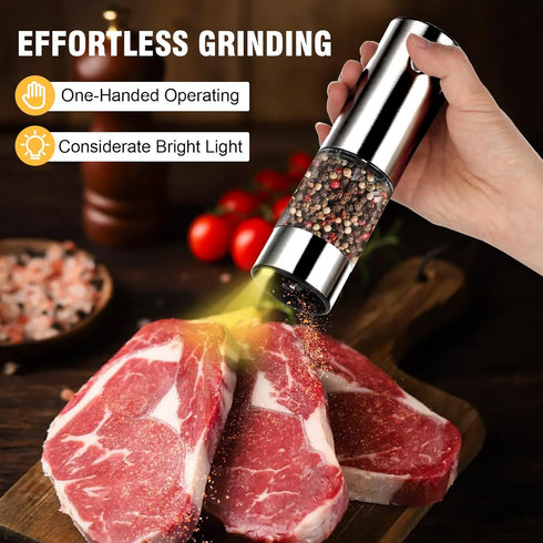 Electric Salt and Pepper Grinder, Rechargeable Automatic Pepper Mill with Type-C Cable, Adjustable Coarseness with Bright LED Light, 1.8oz Capacit...