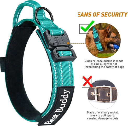 Tactical Dog Collar - Adjustable Military Training Nylon Reflective Collar with Handle and Heavy Duty Durable Metal Buckle for Medium Large Dogs, ...