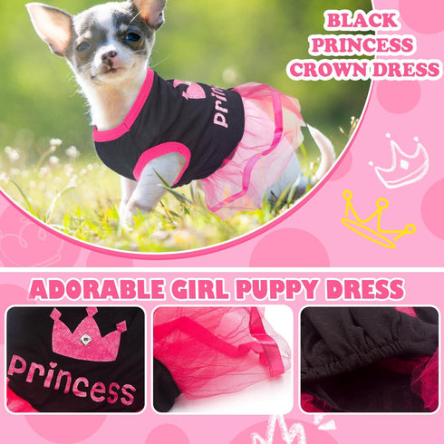 2-Pack Dog Dresses for Small Dog Girls Cute Princess Girl Dog Clothes with Bling Rhinestones Tutu Pet Dress Outfit Female Dog Clothes for Small Do...
