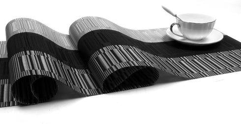 SHACOS Woven Vinyl Table Runner PVC Table Runner 12 x 71 inch Wipe Clean Indoor Outdoor, Ombre Black and Gray...