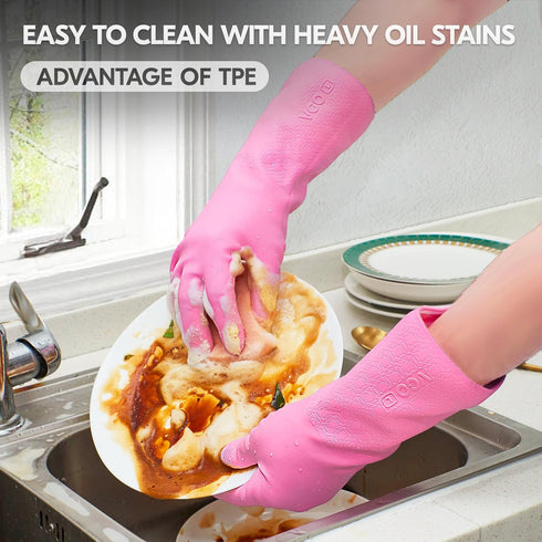 Vgo... 2 Pairs Reusable Household Aromas Gloves,Innovative Lined Dishwashing Gloves,Durable Cleaning Gloves,Long Sleeves Kitchen Gloves(Violet&Pin...