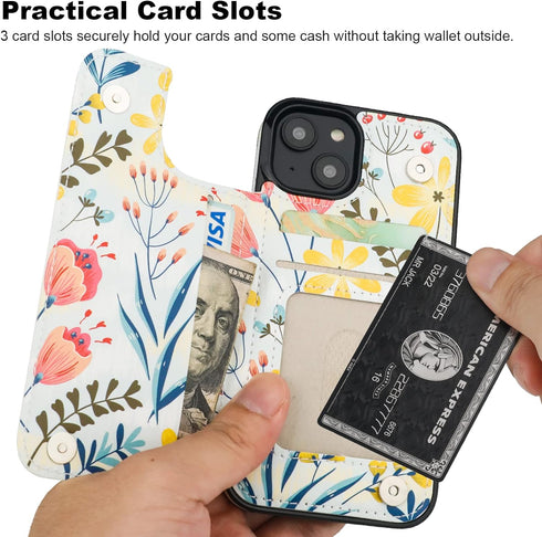 HAOPINSH for iPhone 13 Case Wallet with Card Holder, Floral Flower Pattern Back Flip Folio PU Leather Kickstand Card Slots Case for Women Girls, D...
