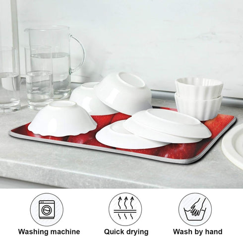 Fruit Red Apples Dish Drying Mat, 18x24inch Soft Foldable Absorbent Dishes Drainer/Rack Pad for Kitchen Countertop...