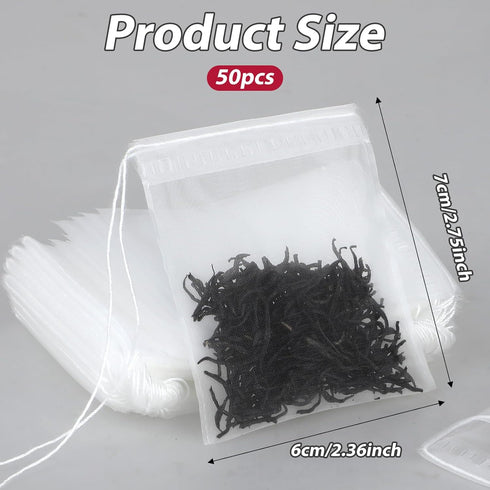 50Pcs Loose Tea Bags Tea Filter Bags Disposable Tea Bags for Loose Leaf Tea Mesh Small Drawstring Empty Tea Bags for Coffee, Herbs, Spice Sachet, ...