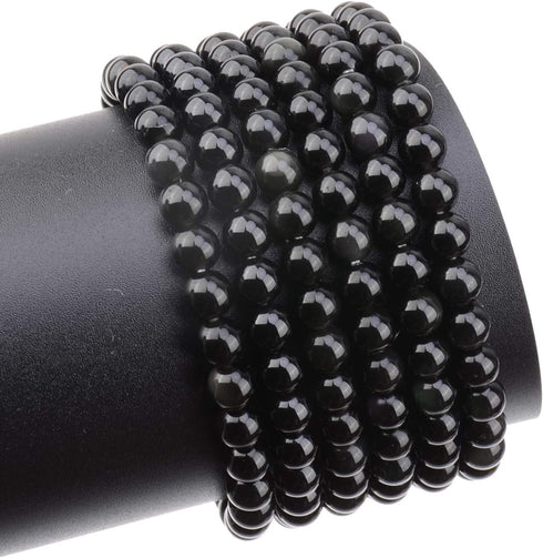 LPBeads 200Pcs Polished 6mm Round Natural Black Obsidian Gemstone Loose Beads with Stretch Cord for Jewelry Making Bracelets...