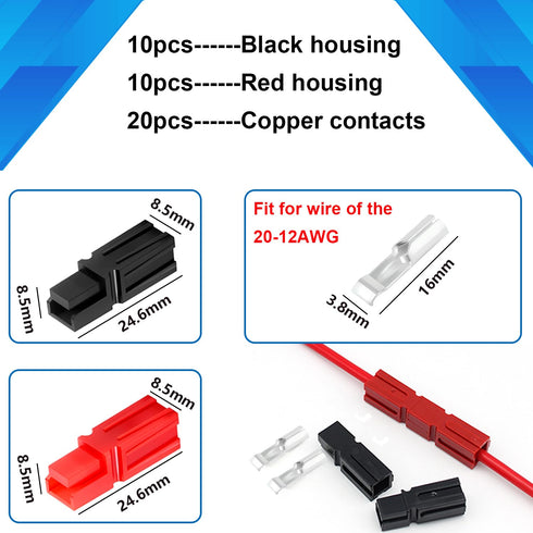 smseace 10Pairs 15/30Amp Power Connectors 1.5-4mm² (20-12AWG) Quick Connect/Disconnect Power Pole connectors for Forklift/Golf cart/Charger System...