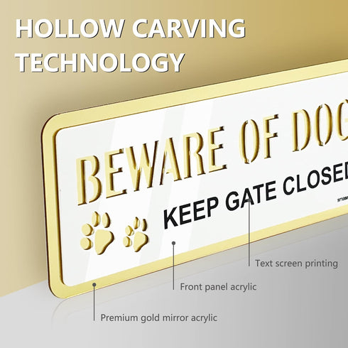Beware of Dog Signs for Fence 4 Pack 7.9" x 3.1" Double Layer Gold with White Acrylic Dog Sign for Fence Beware of Warning Signs, Include Adhesive...