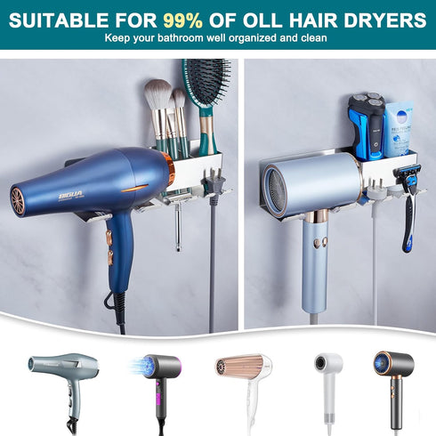 Hair Dryer Holder Wall Mounted, Blow Dryer Organizer, Hair Tool Organizer, Adhesive Blow Dryer Holder for Bathroom, Stainless Steel Hair Dryer Sta...