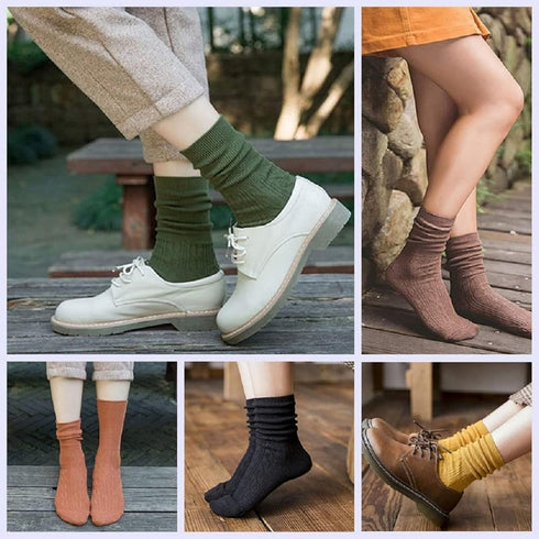 9 Pairs Women's Crew Socks Cotton Knit Soft Turn Cuff Socks...