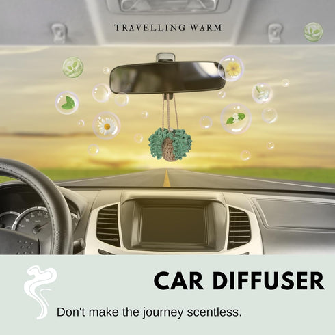 Crochet Car Air Freshener?12ml Empty Refillable Car Diffuser Bottle with Cute Potted Plants Car Mirror Hanging Accessories Car Air Hanging Fragran...