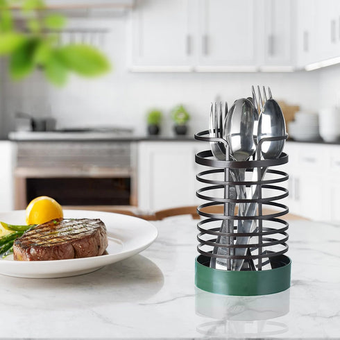 Utensil Holder, Kitchen Utensil Holder Rack with Gelatinous Base and Metal holder, Wire Utensil Organizer Round Utensil Caddy Crock Flatware Stora...