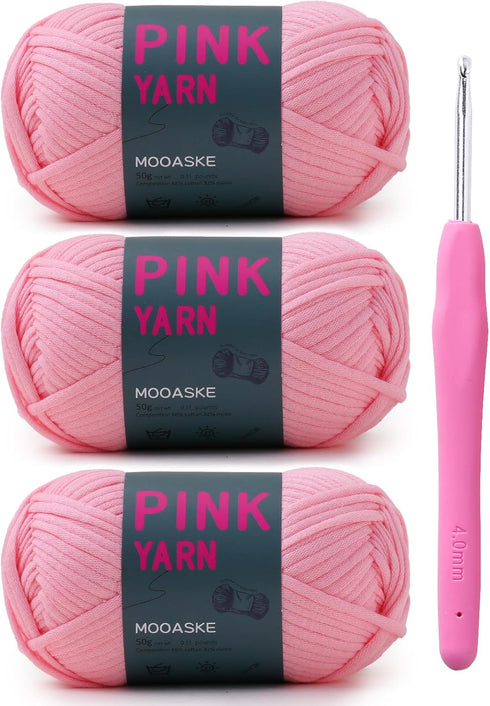 3 Pack Crochet Yarn with Crochet Hook - Worsted Medium Yarn for Crocheting - Easy-to-See Stitches Cotton-Nylon Blend Beginner Knitting Yarn for Ad...