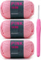 3 Pack Crochet Yarn with Crochet Hook - Worsted Medium Yarn for Crocheting - Easy-to-See Stitches Cotton-Nylon Blend Beginner Knitting Yarn for Ad...