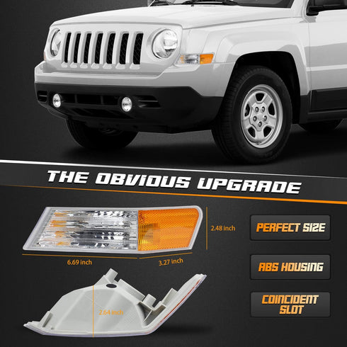 HERCOO Front Turn Signal Light Lamp Cover Compatible with Jeep Patriot 2007 2008 2009 2010 2011 2013 2014 2015 2016 2017 Marker Corner Light Lamp ...