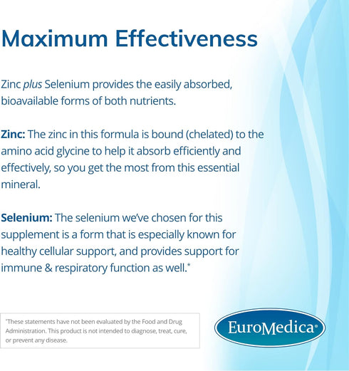 EuroMedica Zinc Plus Selenium - 60 Capsules - Immune & Respiratory Support - Non-GMO, Vegan - 60 Servings...