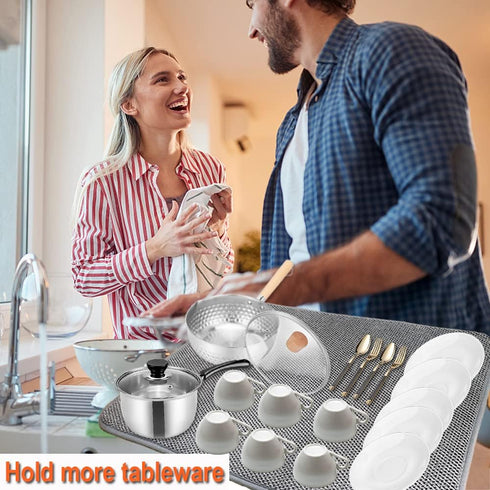 2Pack Large Dish Drying Mat for Kitchen Counter,24 x 17 Inch Microfiber Absorbent Dish Drying Pad,Large Size Dishes Drainer Mats for Countertops,S...